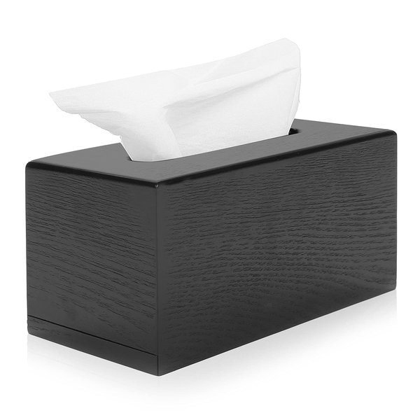 MyGift Modern Black Wood Grain Tissue Box Cover with Easy Refill Slide Out Bottom, Refillable Bathroom Facial Napkin Tissue Box Holder