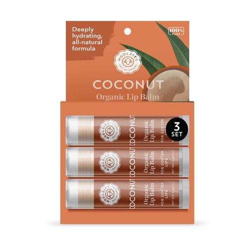 Lip Balm Set: All-Natural Shea Butter, Beeswax, Coconut Oil, Vitamin E Infused Lip Moisturizer Care (3 Pack, Coconut)