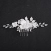 Teyglen Dainty White Flower Headpiece Silver Leaf Wedding Hair Comb Rhinestone Bridal Hair Piece Pearl Floral Side Comb Hair Accessories for Women