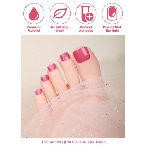 EBANKU Gel Toe Nail Stickers Cured Gel Nail Strips for Toes Gel Toenail Strips Nail Art Wraps Long-Lasting Toe Gel Nail Polish Wraps Gel Nail Art Stickers for Toes UV/LED Lamp Required (Shiny Pink)