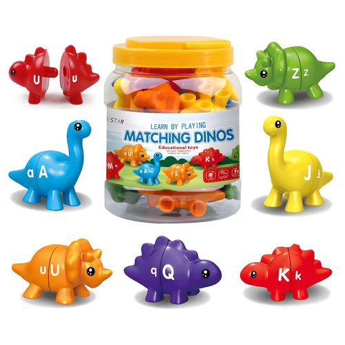 Matching Dinos Toys - 26 Pieces, Counting & Sorting Toy, Shape & Colour Sorting, Letters Dinos Toys, ducational Learning Toys for 18 Months - 3 Years Old Toddlers Boys Girls