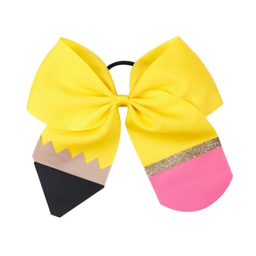 NEW "YELLOW PENCIL" Cheer Bow Pony Tail 7 Inch Girls Cheerleading Dance Practice Football Games Uniform Back to School Grosgrain Ribbon