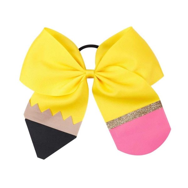 NEW "YELLOW PENCIL" Cheer Bow Pony Tail 7 Inch Girls Cheerleading Dance Practice Football Games Uniform Back to School Grosgrain Ribbon