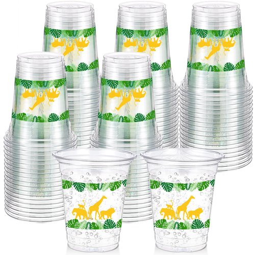 Funnymoom 60 Pack Jungle Safari Animals Cup 12 oz Wild Animals Disposable Clear Plastic Cups Safari Cups for Two Wild Zoo Jungle Animals Themed Birthday Baby Shower Party Decorations Supplies
