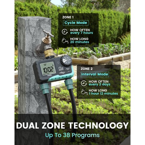 RAINPOINT Sprinkler Timer 2 Outlet, Water Timer for Garden Hose, Drip Irrigation Timer for Yard Outdoor Watering, Rain Delay/Manual/Automatic System Controller Brass Inlet, V2