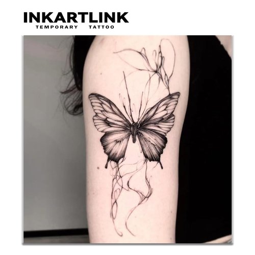 INKARTLINK Tattoo Tech, 2 Sheets Medium Semi Permanent Tattoo, Adult Art Design Temporary Tattoos, Lasts 1-2 Weeks, Waterproof, Realistic Look, No Adhesive, No Reflection (Butterfly Texture Design)