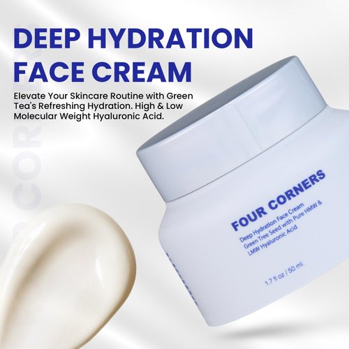 Four Corners Skincare Deep Hydration Face Cream with Green Tea Seed with Pure HMW & LMW Hyaluronic Acid