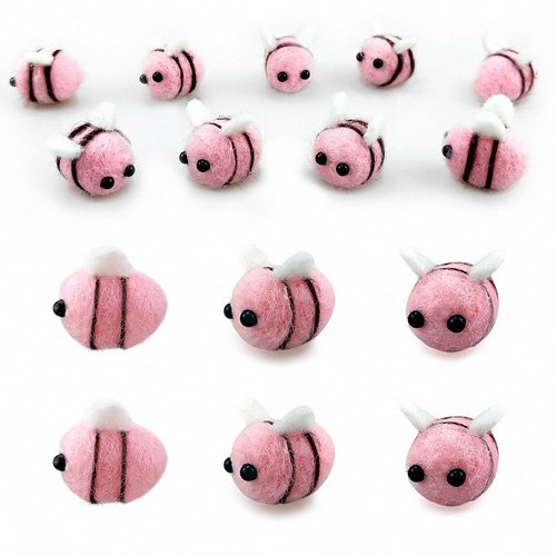 Saktopdeco 15 PCS Pink Wool Felt Bees Cute Felt for Crafts Felt Birthday Cake Bee Plush Decor for Baby Shower Gender Reveal Decoration Nursery Tent DIY Crafts