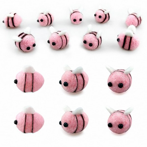 Saktopdeco 15 PCS Pink Wool Felt Bees Cute Felt for Crafts Felt Birthday Cake Bee Plush Decor for Baby Shower Gender Reveal Decoration Nursery Tent DIY Crafts