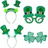 SHEHARUHI 4 Pieces St Patrick's Day Headbands and Eyeglasses Set Shamrock Glasses Green Irish Accessories for Women and Men Leprechaun Party Supplies Costume Favors