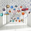 Outer Space Party Decoration Hanging Swirls, Blue Solar System Planet Party UFO Rocket Astronaut Sign Foil Swirls Ceiling Decoration for Kids Boys Space Birthday Party Decorations Supplies, 30 Pieces