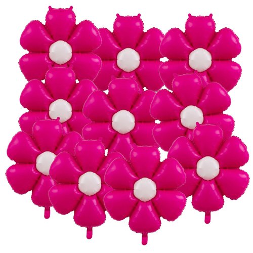 GOTPASS 10 Pcs Hot Pink Daisy Balloons Birthday Party Decorations Garland Groovy Boho Daisy Party Supplies Daisy Aluminum Foil Balloons for Birthday Wedding Baby Shower