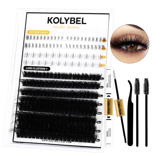 KOLYBEL Lash Clusters with Bottom Lashes Lash Clusters Kit Volume Lash Extension Kit Individual Lashes 80D Cluster Lashes 10-20mm Thick Cluster Eyelash Extensions(80D with Bottom Lashes Kit)