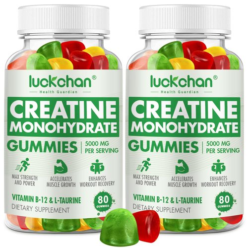 LUCKCHAN Creatine Monohydrate Gummies 5000mg for Men & Women (2 Pack) - Chewables Creatine Monohydrate for Muscle Strength, Muscle Builder, Energy Boost, 160 Count Pre-Workout Supplement- Made in USA