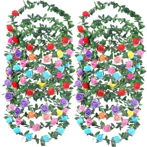 FZBNSRKO 20 Pcs Assorted Color Flower Crown Wreath Headband Bohemian Garland Headbands Rose Flower Wreath Headbands for Festival Celebration Wedding Party Vacation
