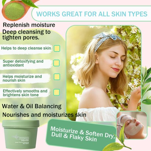 DWDiWen 2PCS Green Tea Face Mask,Hydrating Green Tea Deep Cleanse Mask,Moisturizing Clay Facial Mask for All Skin Types