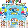 Cartoon Story Party Supplies 4th Birthday include Reach Four The Sky Cake Topper Backdrop Cupcake Toppers Balloons Banner for 4th Boys Girls Birthday Decorations