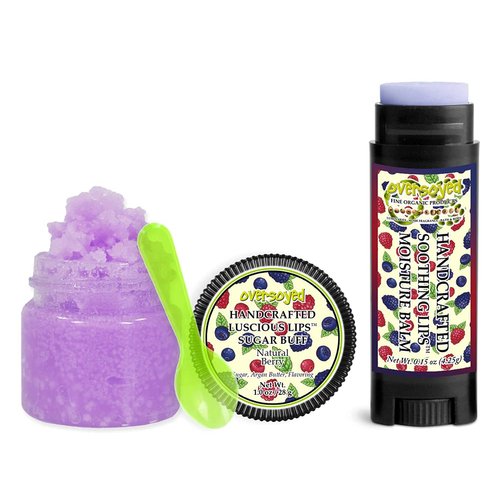 Natural Berry Soothing & Luscious Lips by OverSoyed Exfoliator & Chapped Lip Repair Lip Care Combo | Artisan Handcrafted to Order Citrusy Berry Orange Lemon Lime Grapefruit Flavored Exfoliating Sugar Lip Scrub & Lip Moisturizer Balm Gift Set