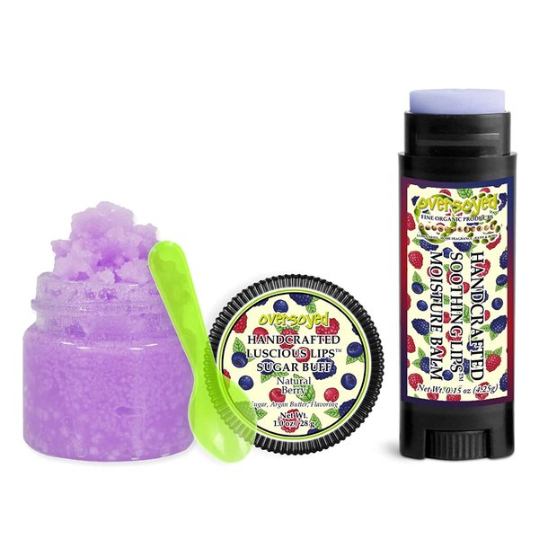 Natural Berry Soothing & Luscious Lips by OverSoyed Exfoliator & Chapped Lip Repair Lip Care Combo | Artisan Handcrafted to Order Citrusy Berry Orange Lemon Lime Grapefruit Flavored Exfoliating Sugar Lip Scrub & Lip Moisturizer Balm Gift Set