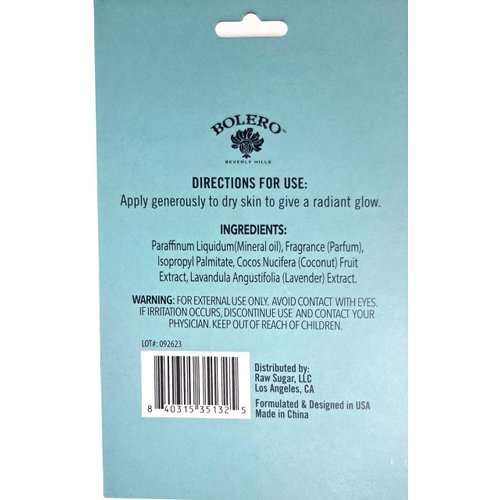 Bolero Beverly Hills Hydrating Body Oil - Coconut Milk & Lavender for all skin types 1fl oz./29.5ml