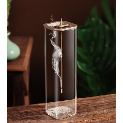 Insence-Stick Holder [Anti-Ash Flying], Modern Incense Burner Holder with Removable Glass Ash Cat...