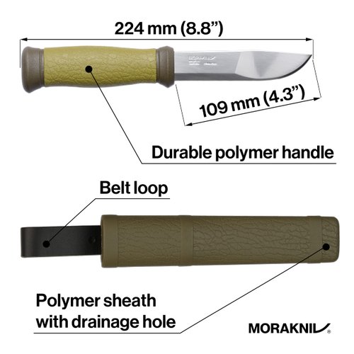 Morakniv Mora 2000 Sandvik Stainless Steel Fixed-Blade Knife With Sheath, Olive Green, 4.3 Inch