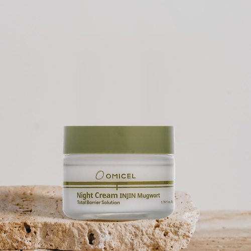 OMICEL INJIN Mugwort Night Cream 50ml (1 Count) - Silica-Supported Formula for Skin Elasticity an...