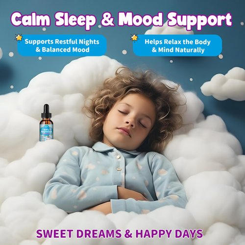 Kids Magnesium Glycinate Liquid Drops with Omega-3, Ashwagandha, Vitamin B6, D3, K2, Calcium & Chamomile - Magnesium Drops for Kids Sleep, Calm, Focus, Brain & Mood - Grape Flavor