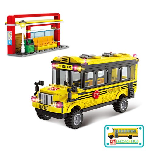 EP EXERCISE N PLAY City School Bus Building Kit(488 PCS) with Yellow Bus and Bus Station, Creative Building Blocks Toy Birthday Gifts for Kids Boys Girls Aged 6-12