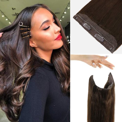 18 Inch Wire Human Hair Extensions Blonde Brown Wire Hair Extensions with Fish Line Straight Dark Brown Invisible Highlight Wire Couture Extensions Thick 80g/Set