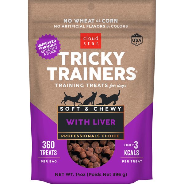 Cloud Star Tricky Trainers Soft & Chewy Dog Training Treats 14 oz Pouch, Liver Flavor, Low Calorie Behavior Aid with 360 treats