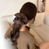 Big Leather Hair Scrunchies for Thick Thin Soft Leather Hair Ties Brown Hair Rubber Elegant Hair Elastic Christmas Ponytail Holder French Jumbo Scrunchies Winter Hair Accessories for Women 1Pcs