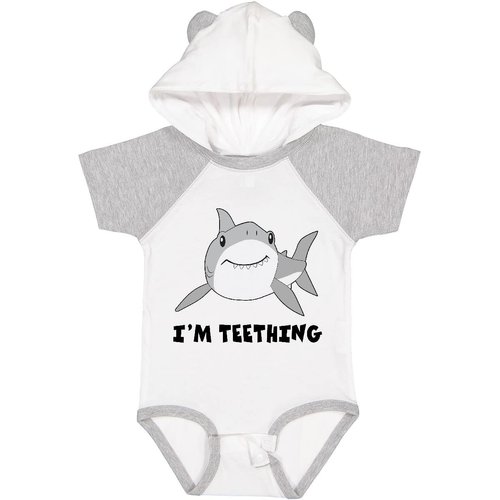 inktastic I'm Teething Cute Shark Baby Bodysuit Newborn White & Heather W/Ears 29044