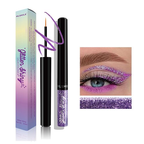 Purple Glitter Liquid Eyeliner Long-lasting Waterproof Shimmer Glitter Eyeshadow Gel, Smudge proof Liquid Liner Quick-Drying High-pigmented Colorful Eyeliners, Flash Metallic Eyeliner Eye Makeup (04#)