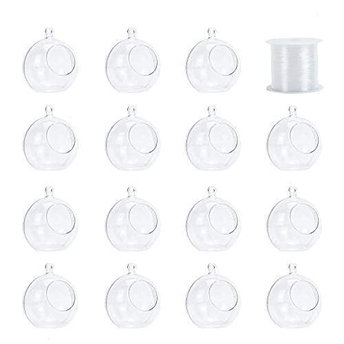 Pomeat 15 Pcs Hanging Candle Holder Clear Plastic Terrarium Globe Hanging Tea Lights Candle Holder for Plants Wedding Christmas Party Centerpiece Decor, 130 Ft Fishing Line, 3.54 inch