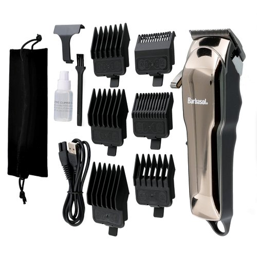 Barbasol Rechargeable Hair Clippers, Professional & Home Haircut Clippers for Men, Rust-Free Low-Heat Ceramic Blades, 6 Clipper Guard Combs, Adjustable Taper, LCD Display, Black
