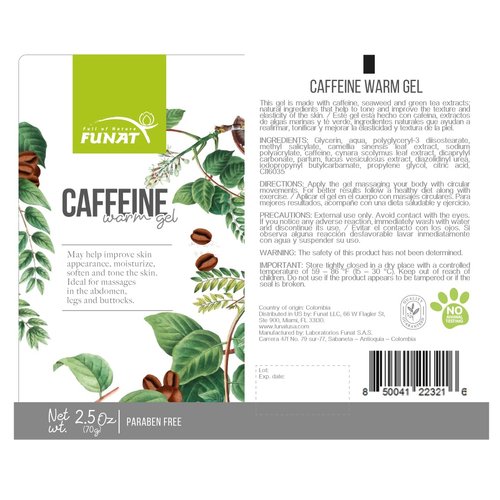 FULL OF NATURE FUNAT Caffeine Warm gel 250g | 8.8 Oz with Seaweed, artichoke, caffeine & green tea extracts, Invigorating Skin Care and Massage Solution