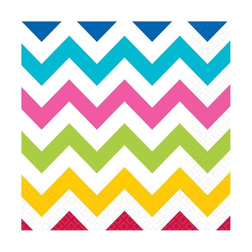 Amscan Disposable Lunch Paper Napkins in Chevron Print (16 Piece), 6.5" x 6.5", Multicolor