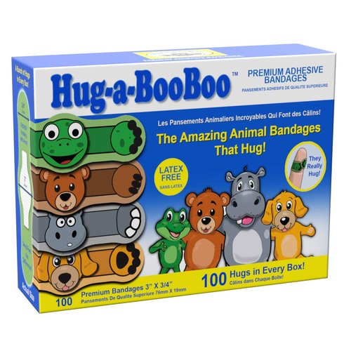 Hug-a-BooBoo Premium Bandages - The Amazing Kids Animal Bandages That Hug! Children’s Favorite Stuffed Animal Designs – Hippo, Puppy, Teddy Bear & Frog! Comfortable Band Gentle First Aid. 100ct Box