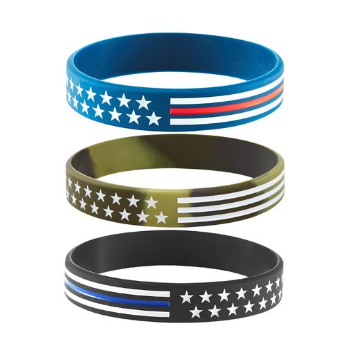 BRANDWINLITE Silicone Rubber Wristbands Bracelets With Red line American Flag Blue,Blue Line American Power Eagle Black and White Line Army Green for American Patriots, Army and Sport Fans