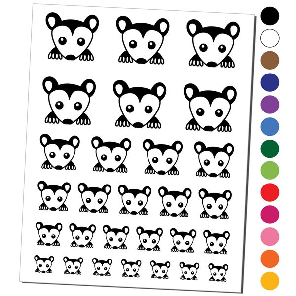 Peeking Possum Opossum Temporary Tattoo Water Resistant Fake Body Art Set Collection - Black (One Sheet)