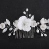Teyglen Flower Bride Wedding Hair Comb Silver Crystal Pearl Hair Piece Leaf Flower Headpiece for Bride Hair Jewelry for Women (Silver)