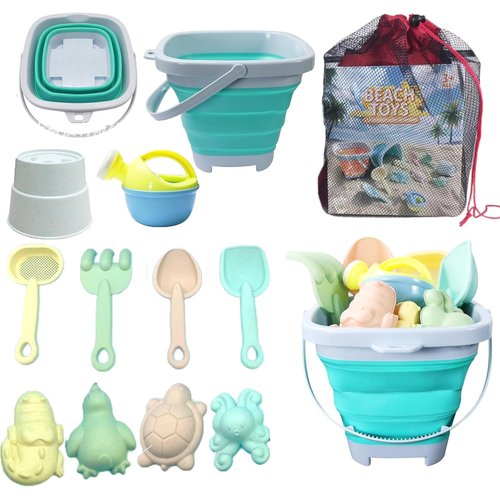 Beach Toys,Collapsible Sand Toys Set with Big Mesh Bag & Sand Mold and Shovels Set, ，Beach Toy for Toddlers Kids Age 3-10，Sand Toy for Toddler Kids,Sand Box Toys