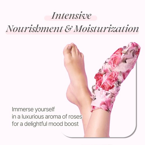 PETITFEE Rose Petal Satin Foot Mask (5pairs) - Intensive Nourishing Socks, Rose Scented Foot Repair Masks with Peptide, Collagen, Shea Butter, Urea for Silky Smooth Feet, Foot Treatment, Body Mask