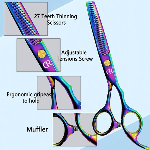 Professional Hair Thinning Shears 6 Inch Hair Cutting Teeth Scissors Hairdressing Texturizing Salon Shears Japanese 440c Stainless Steel Barber Haircut Scissors For Women/Men/kids (rainbow)