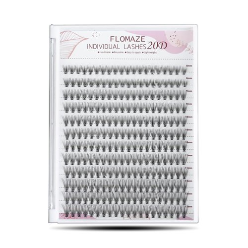 FLOMAZE 20D Lash Clusters, Individual Lashes 240pcs Faux Mink Lash Clusters Natural Handmade Cluster Eyelash Extensions C Curl 0.07mm Thickness False Lashes (8/9/10/11/12mm)