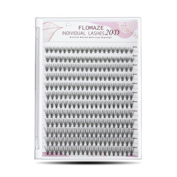 FLOMAZE 20D Lash Clusters, Individual Lashes 240pcs Faux Mink Lash Clusters Natural Handmade Cluster Eyelash Extensions C Curl 0.07mm Thickness False Lashes (8/9/10/11/12mm)