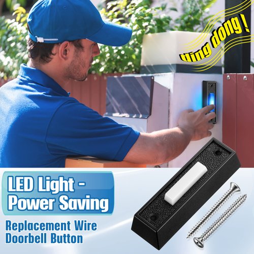 Saillong LED Lighted Doorbell Button Wired, Door Bell Ringer Push Buttons Replacement Garage Door Button Wall Mount Door Chime Opener Switch(Black Button, Blue Light, 1 Pack)