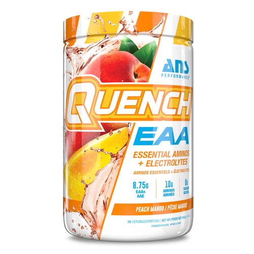 Quench EAA Aminos + Electrolytes - Complete Blend of 9 EAAs - 10g Total Amino Acids - Vitamins, Antioxidants, Electrolytes - Zero Sugar, Carbs, Calories (Peach Mango)