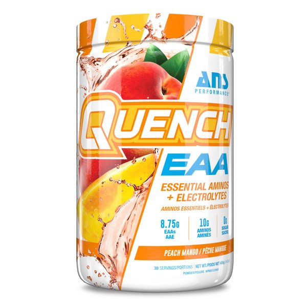 Quench EAA Aminos + Electrolytes - Complete Blend of 9 EAAs - 10g Total Amino Acids - Vitamins, Antioxidants, Electrolytes - Zero Sugar, Carbs, Calories (Peach Mango)